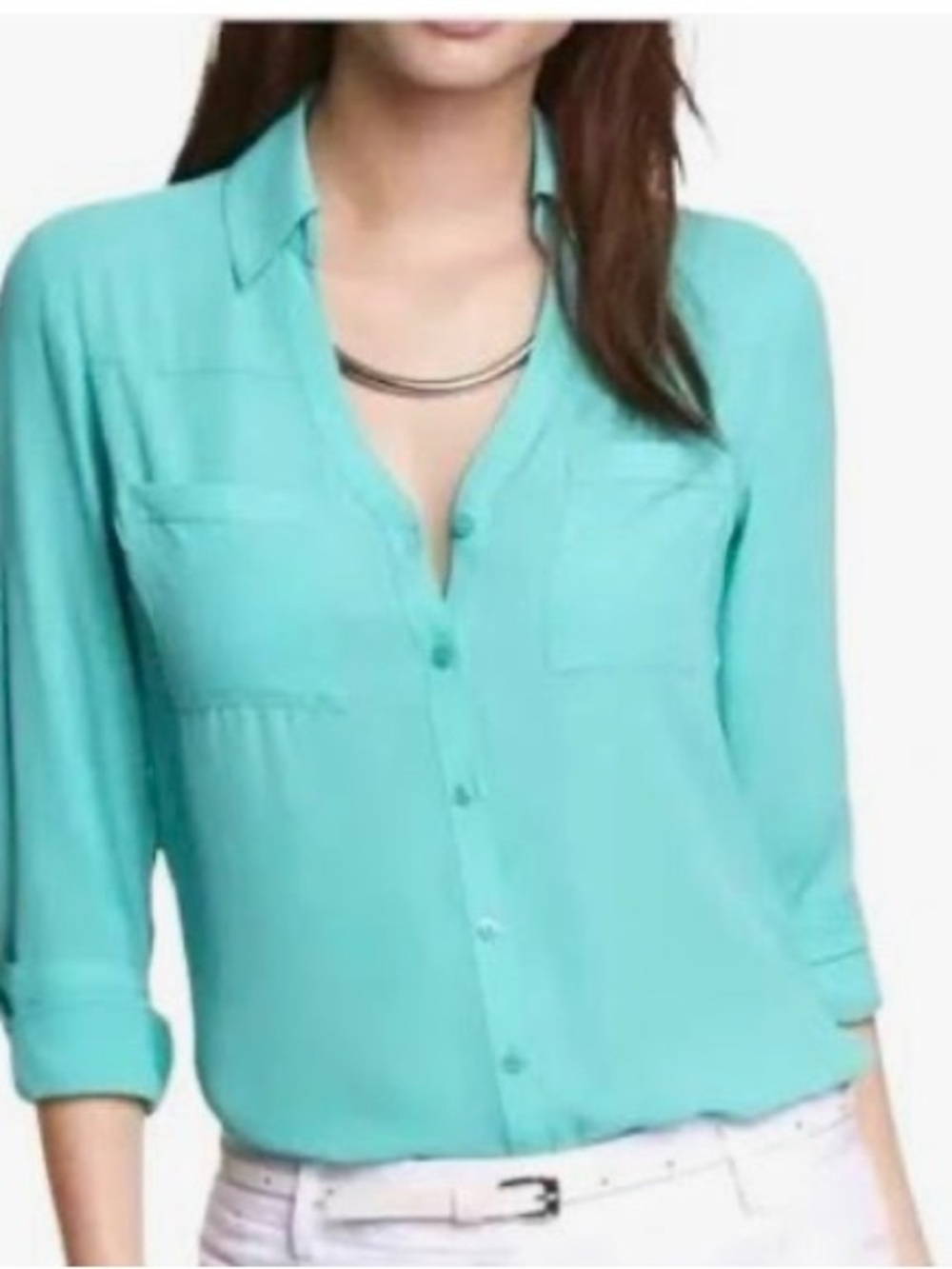 Express Teal Button-Front Women's Shirt